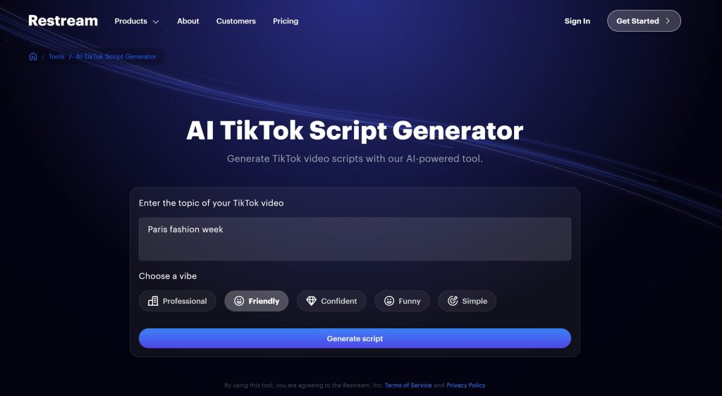 High Social’s screenshot of the Restream content idea generation page.