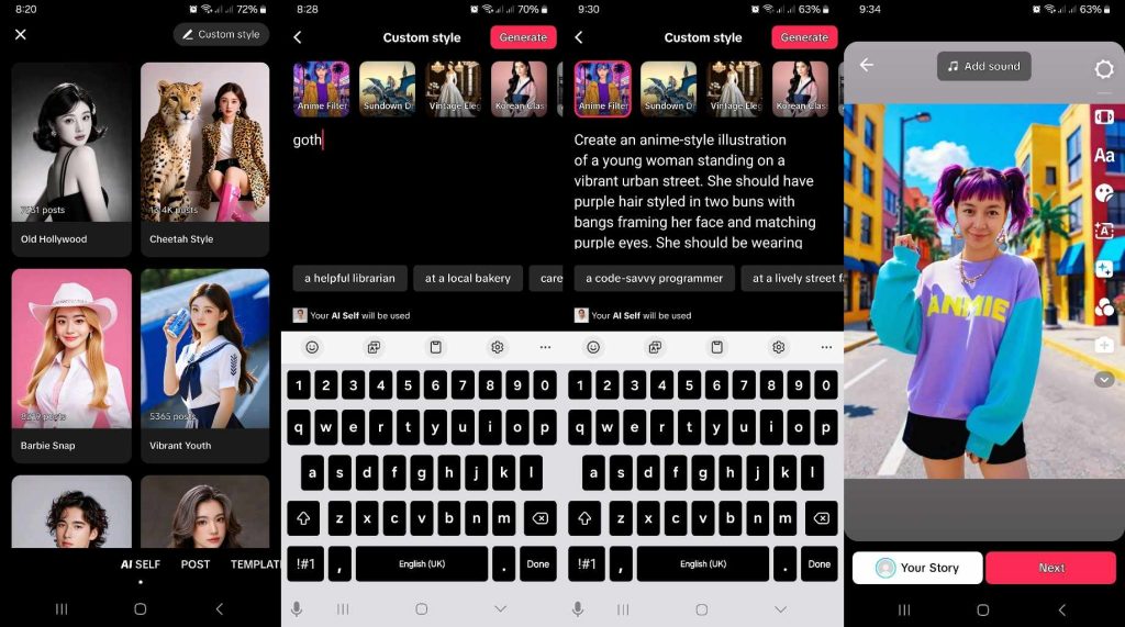 High Social’s screenshots show how to use TikTok’s AI SELF Anime style.