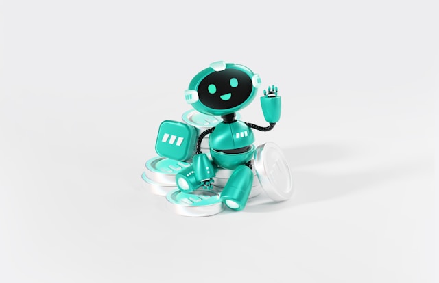 A green mini robot waves “Hi!”