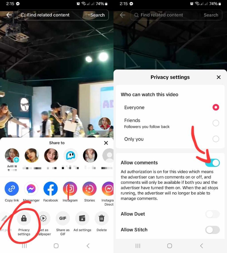 High Social’s screenshots show how to turn TikTok comments on or off.
