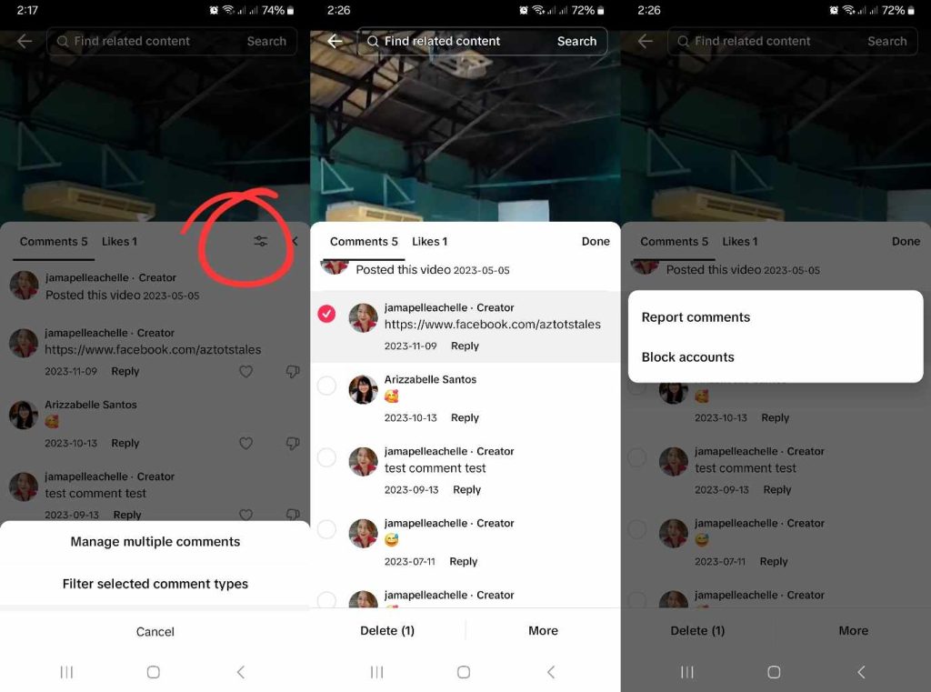 High Social’s screenshots show how to manage comments on TikTok posts.