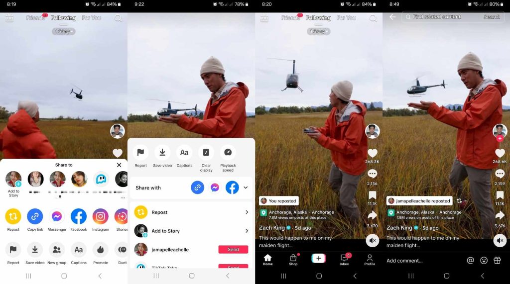 High Social’s screenshots show where to find TikTok’s Repost button.